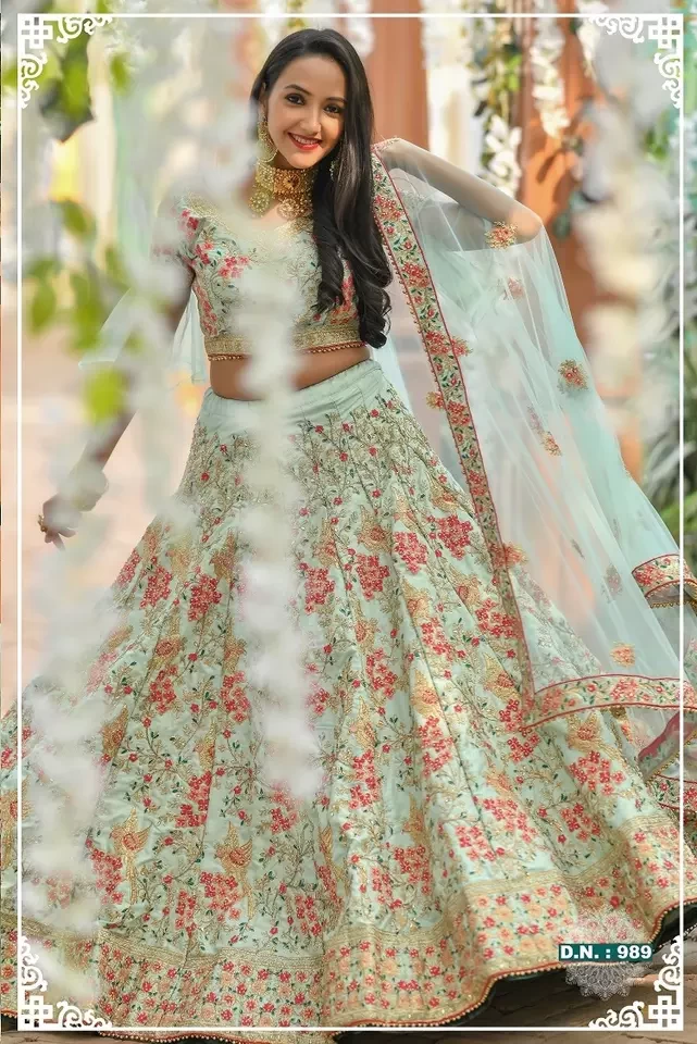 Latest Designer Lehenga Choli With Dupatta Arctic Blue Color Fabricated On Cotton Soft Net Lehengas For Women