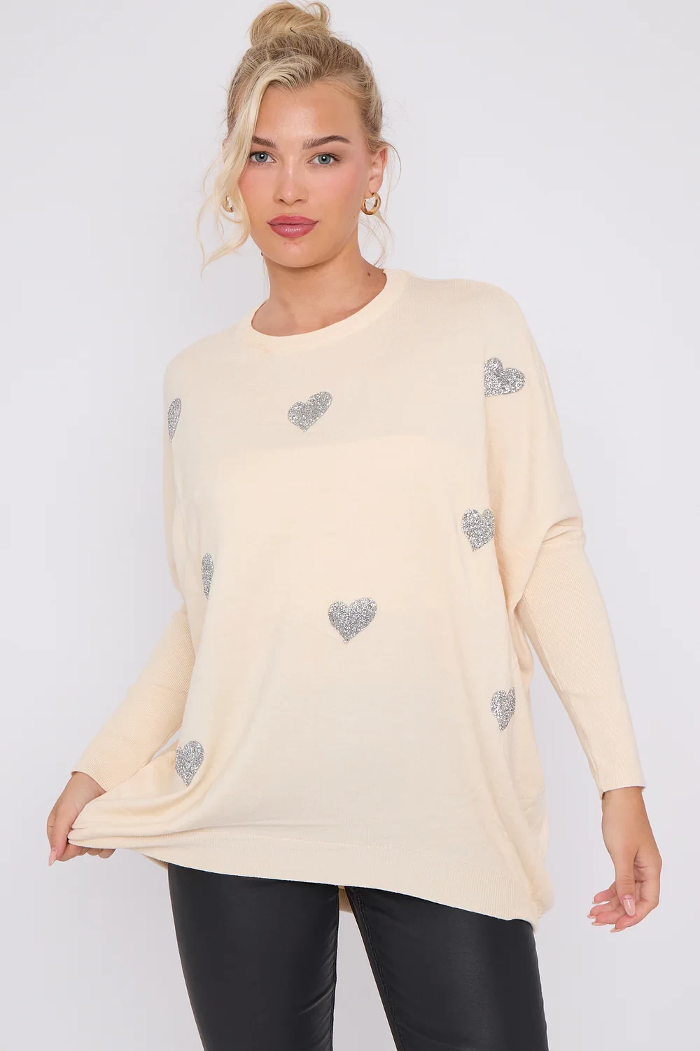 HEART EMBELLISHED JUMPER - BEIGE