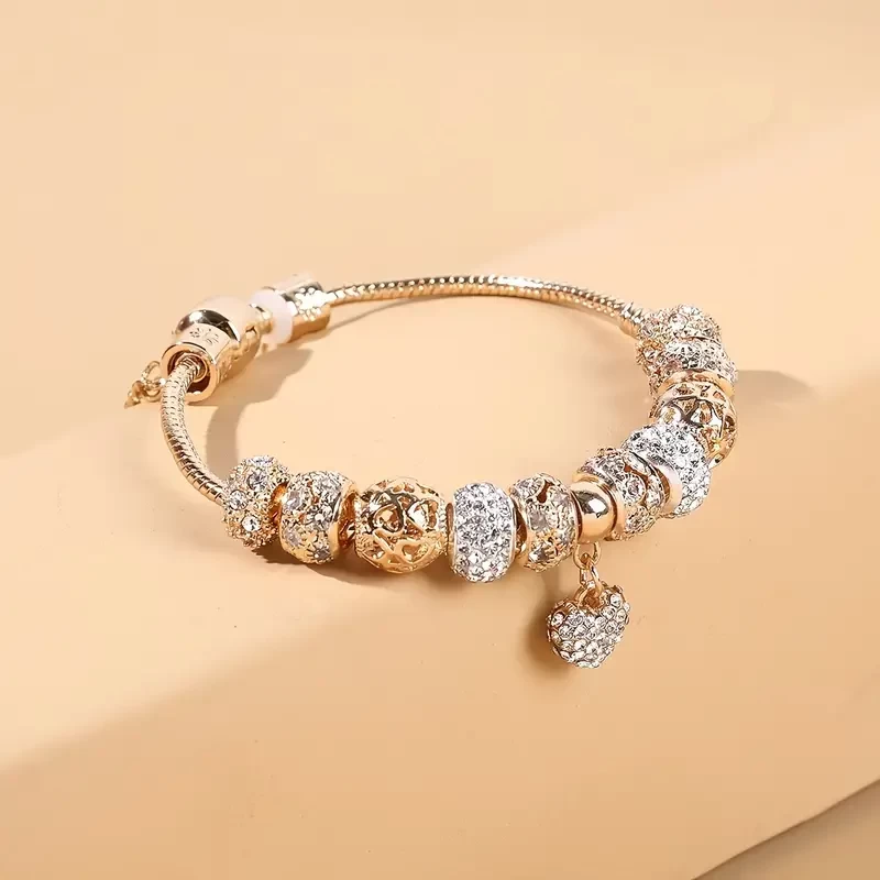 1pc Shiny Love Heart Pendant Bangle Bracelet Elegant Hand Chain Jewelry For Women DIY