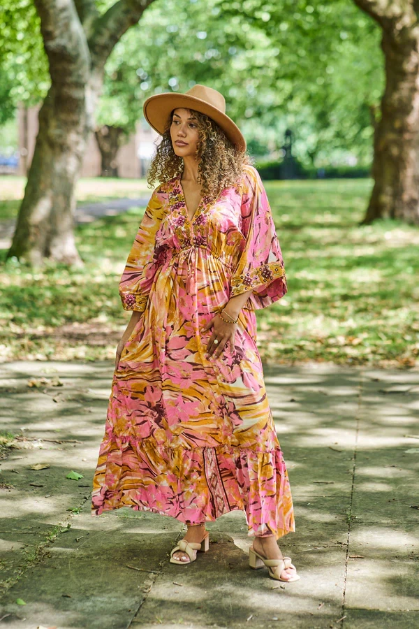 Abstract Earthy Tones Pattern Empire Waist Dress