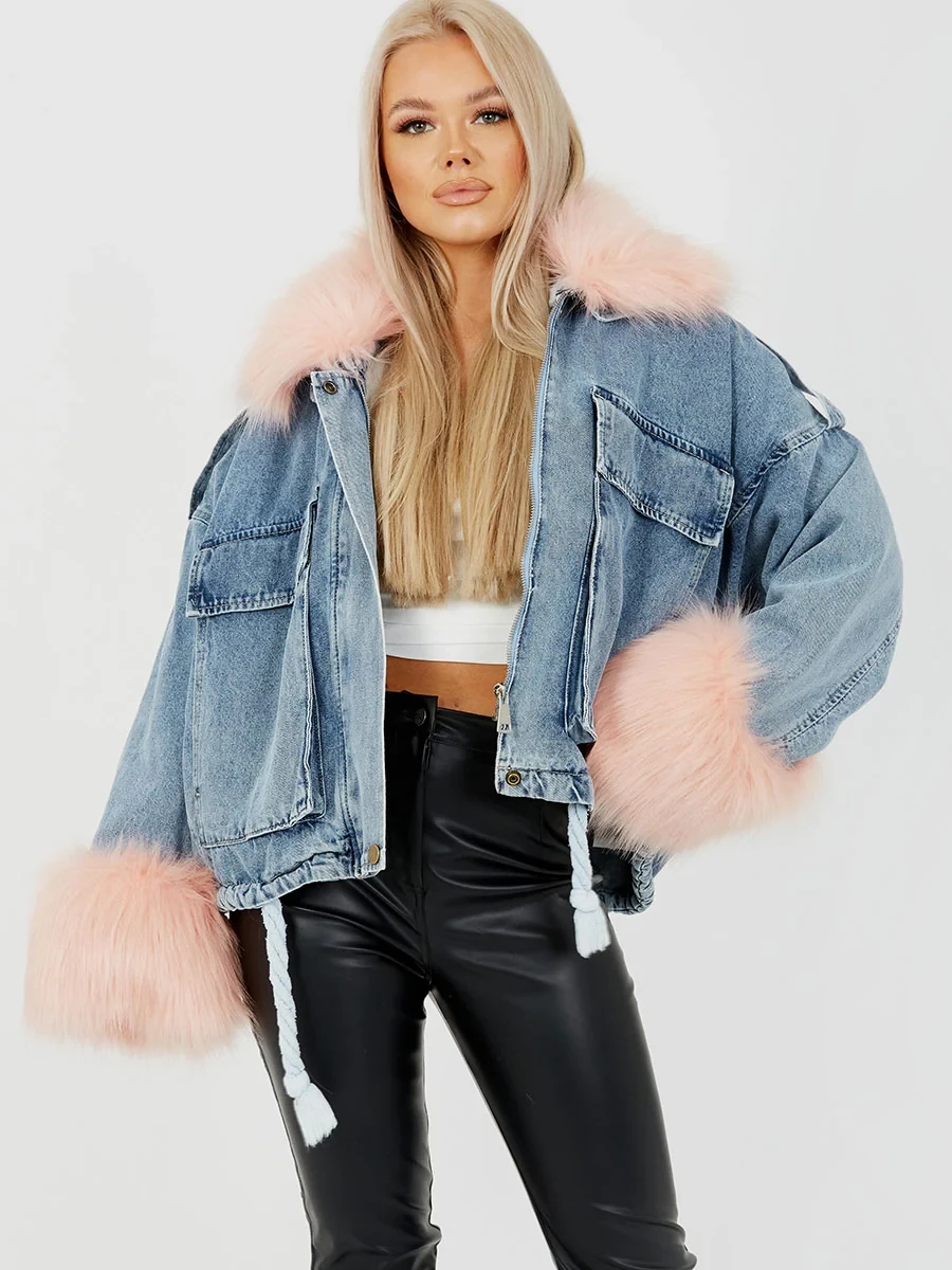 OVERSIZED FAUX FUR LINED DENIM JACKET