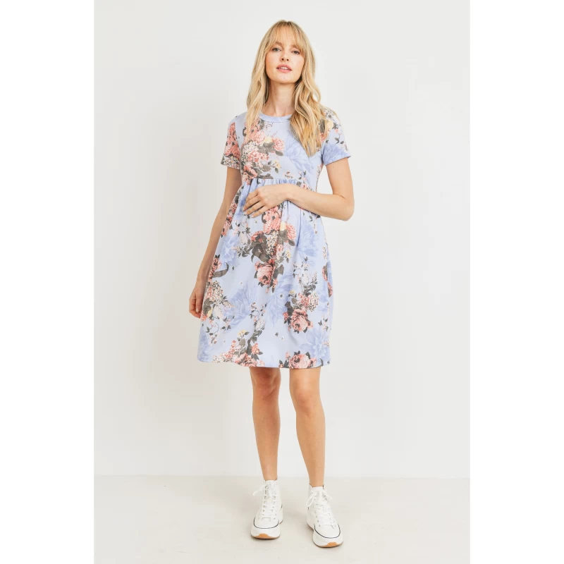 FLORAL ROUND NECK KNEE LENGTH MATERNITY DRESS