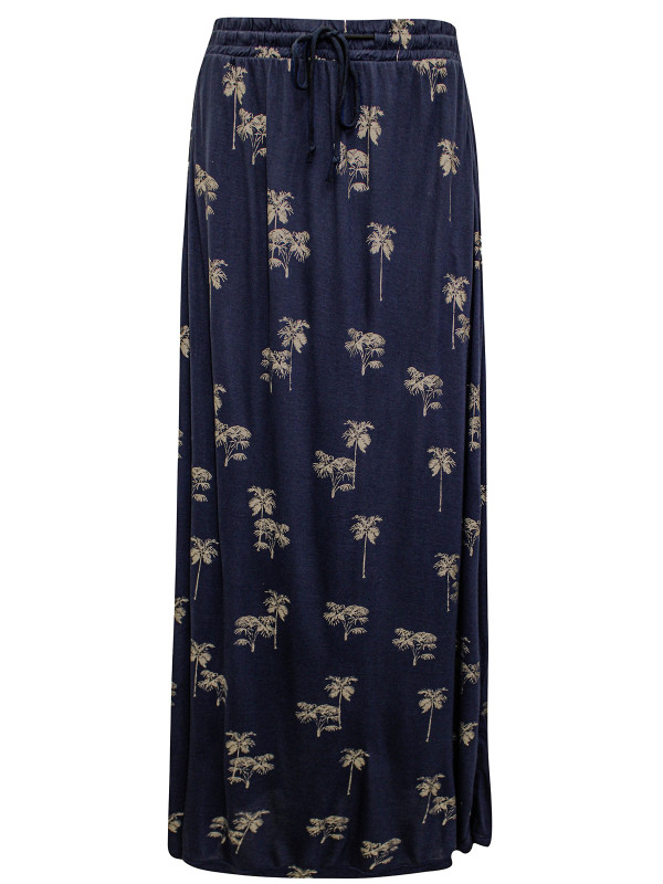 NAVY Selena Foil Palm Jersey Maxi Skirt