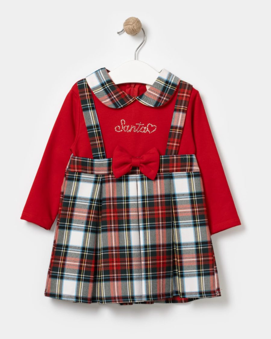 Baby Girls Full Sleeve Diamante Santa Tartan Bow Dress
