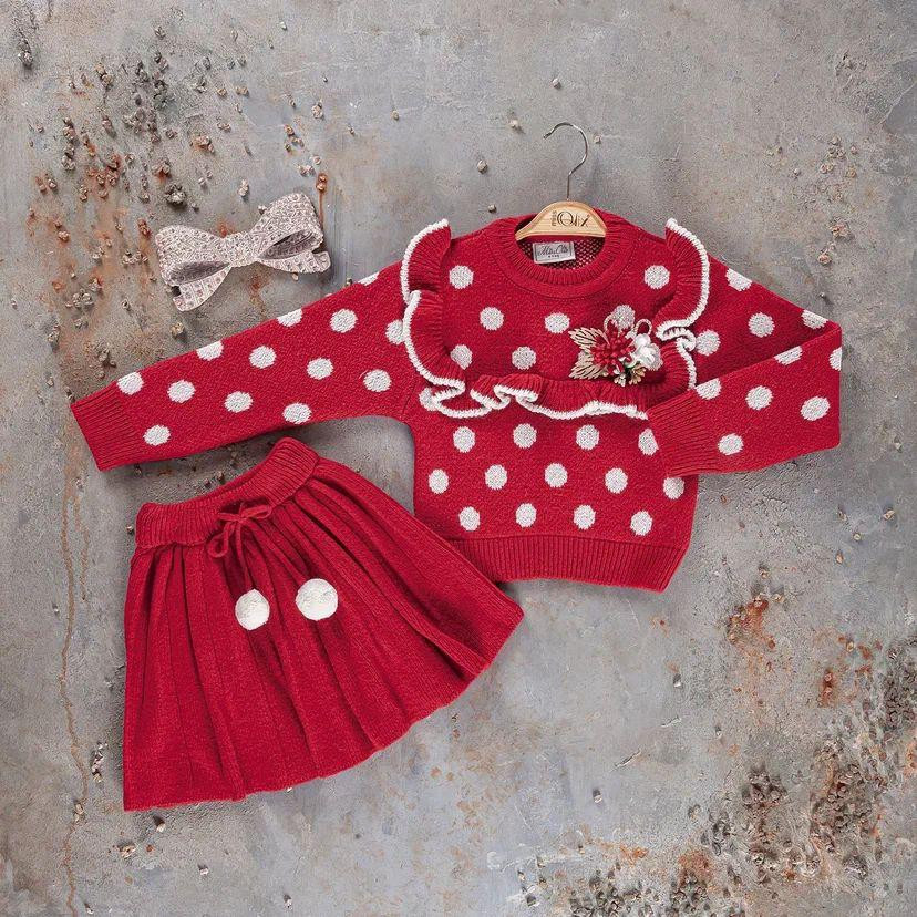 Girls Knitted Polka Dot Frilly Skirt Set (2-5Y)