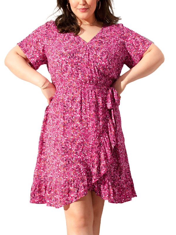 Floral Print Ruffle Wrap Dress