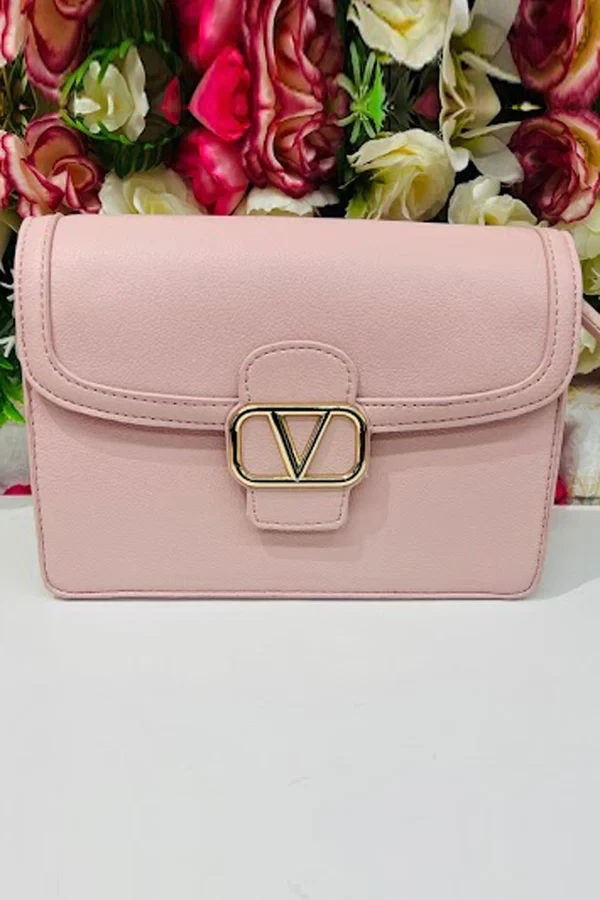 V Buckle Detail Adjustable Strap Crossbody Bag