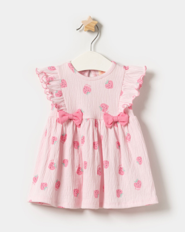 Baby Girls Strawberry Print Double Bow Dress (9-24M)