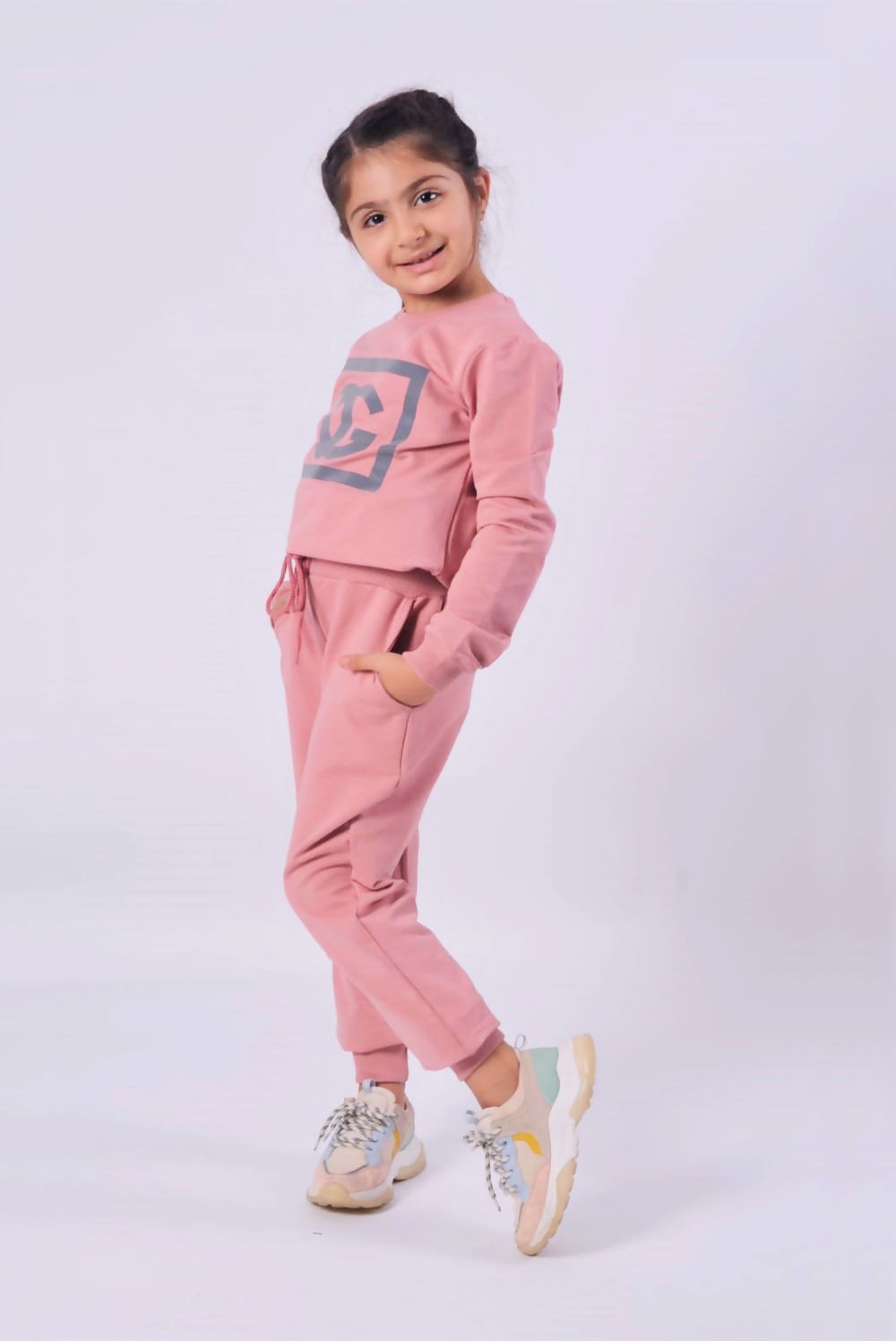 GIRLS KHAKI REFLECTIVE CG LOGO LOUNGEWEAR SET