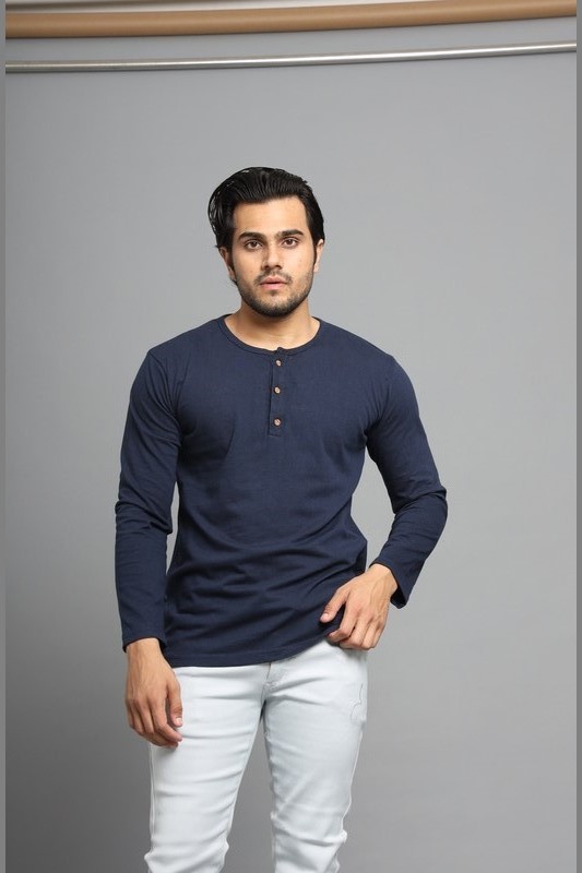 Cotton Men's Plain Henley Neck T-shirt