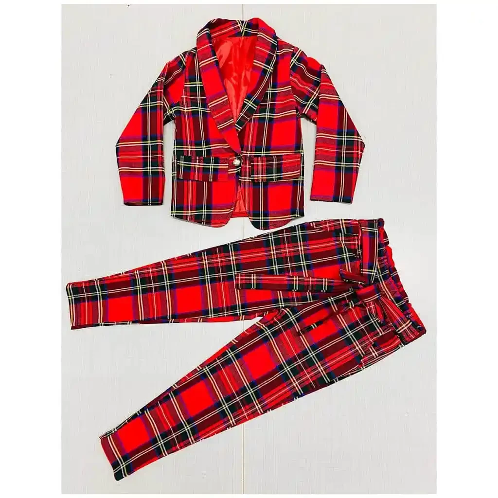 Girls Two Piece Tartan Jacket & Trousers Set (4-14Y)