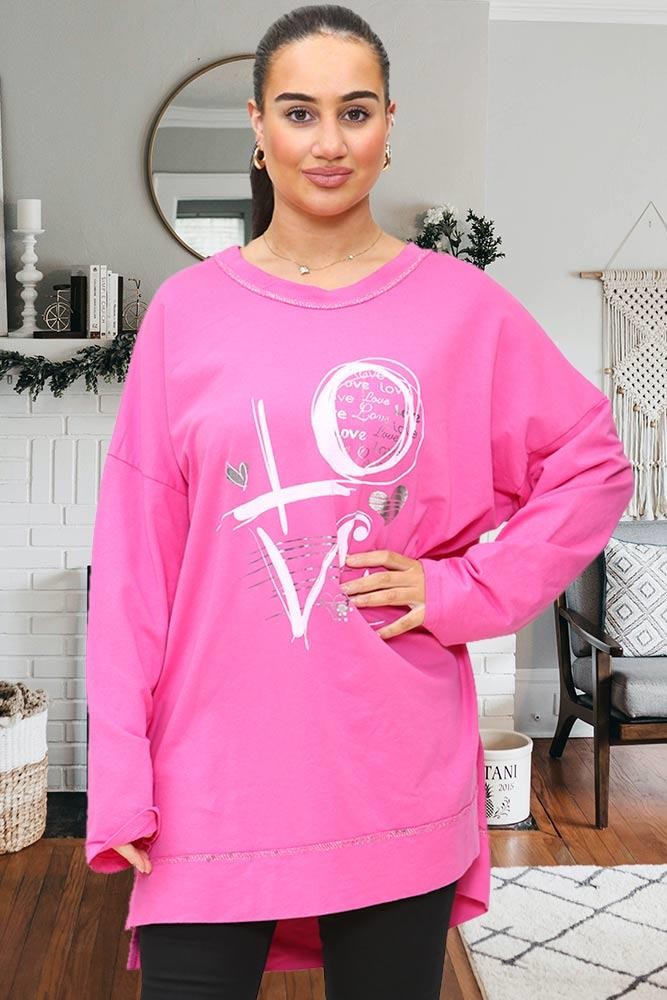 Italian Love Text Print Crew Neck Top