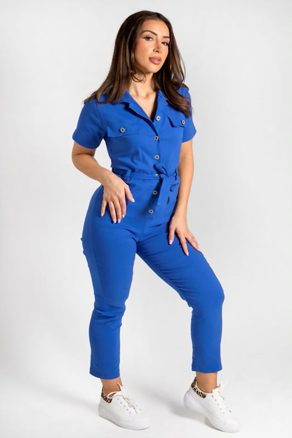 COBALT BENGALINE BELTED JUMPSUIT