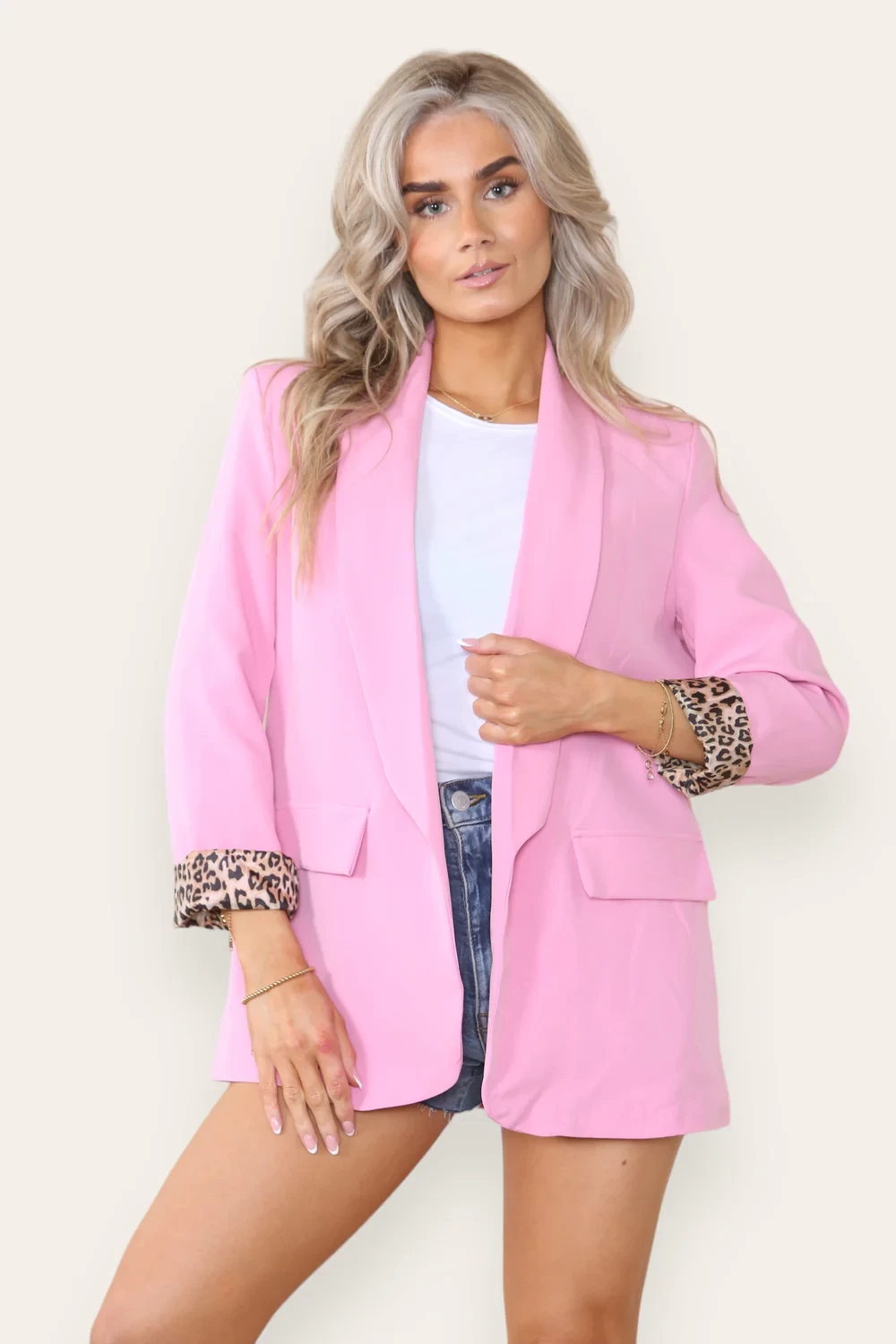 LEOPARD LINED BLAZER - PINK