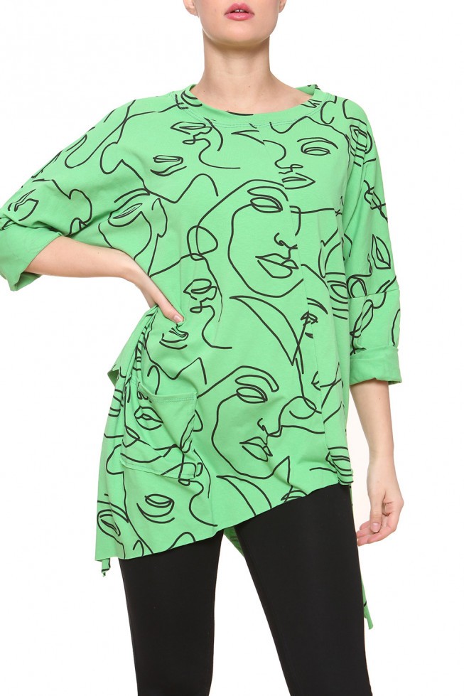 Abstract Face Print Oversized Top