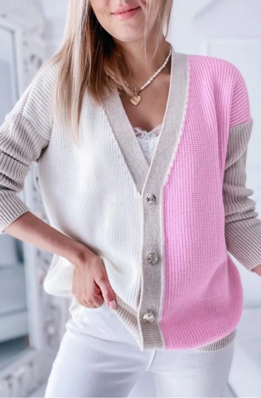 LUCILLE COLOUR BLOCK KNITTED CARDIGAN