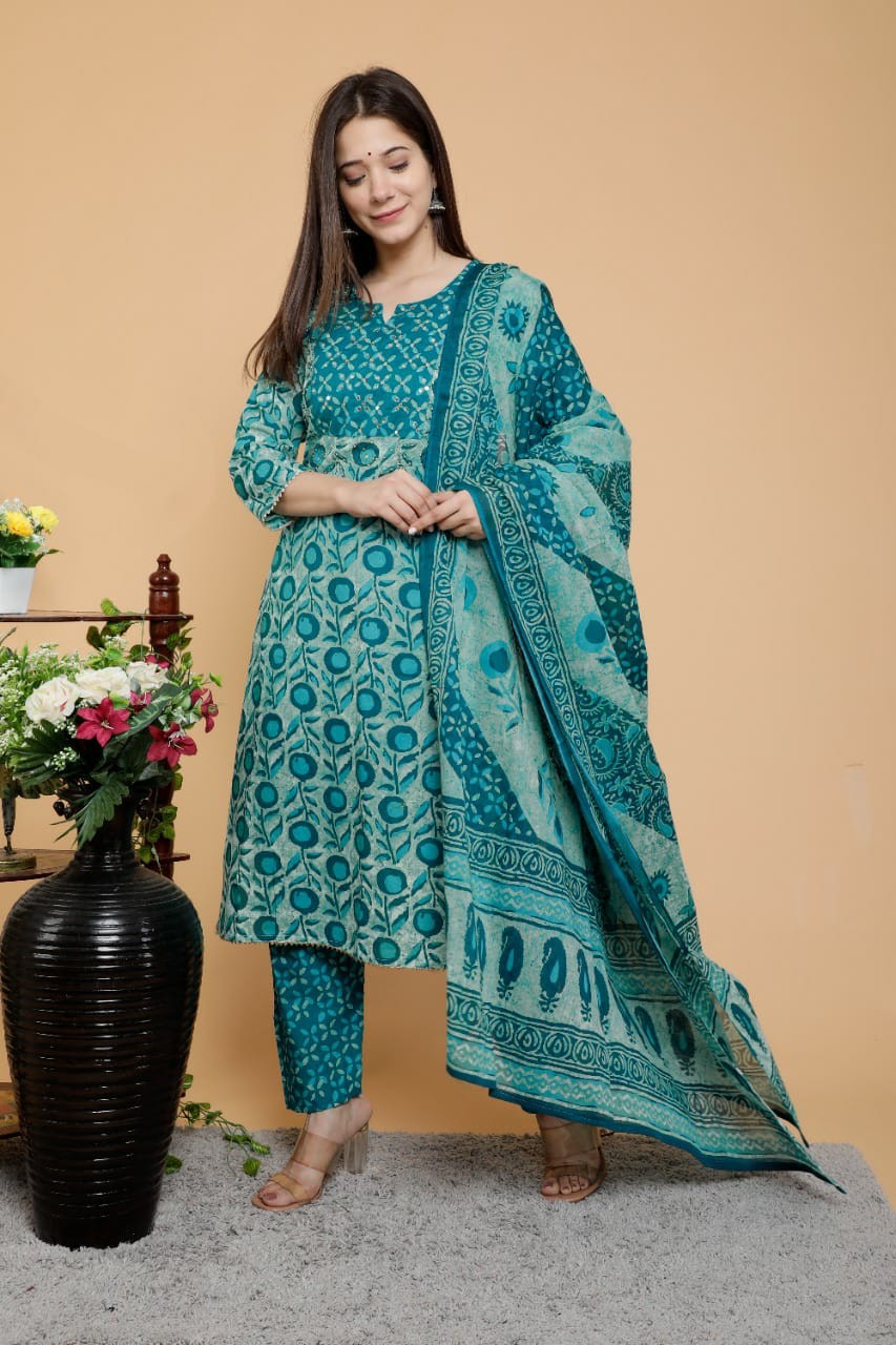Straight kurti with pant and dupatta