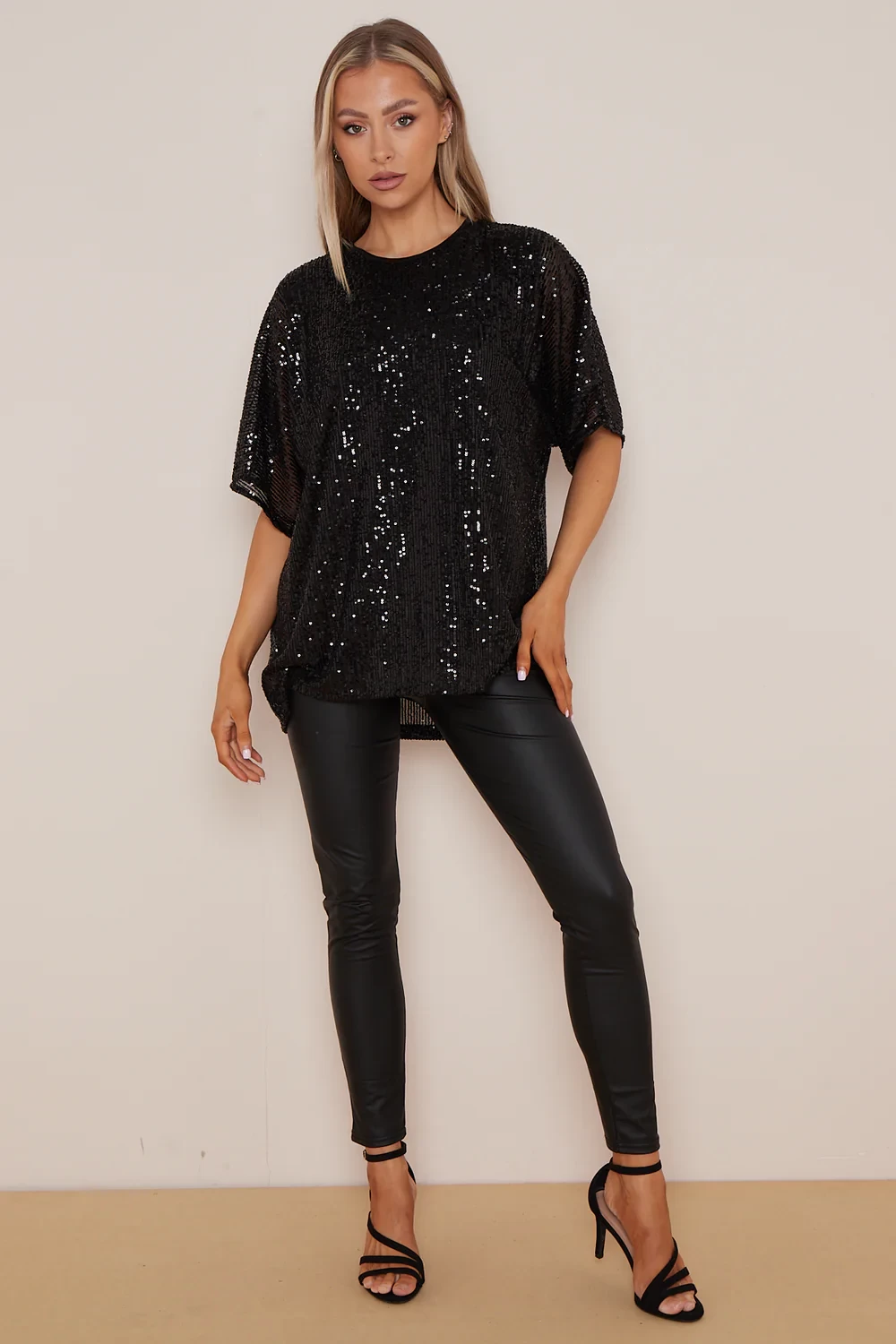 BONNIE SEQUIN BLOUSE - BLACK