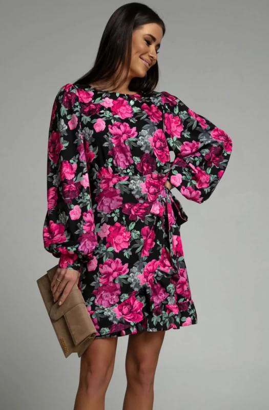 AMELIA FLORAL FRONT WRAP TIE UP DRESS-PINK