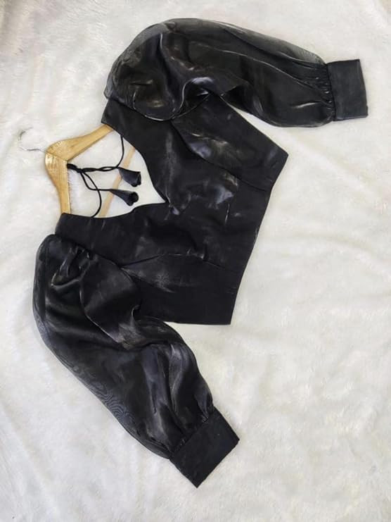 ZARUKHO Women's Black Stylish Neck Balloon Long Sleeve Designer Readymade Blouse for Saree and Lehenga