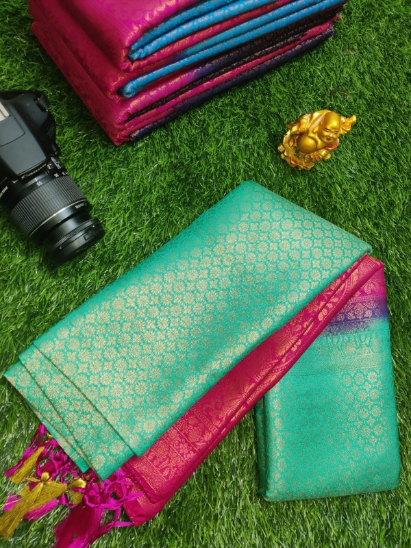 Kubera Pattu - Copper ZARI Contrast Softy Silk Sarees