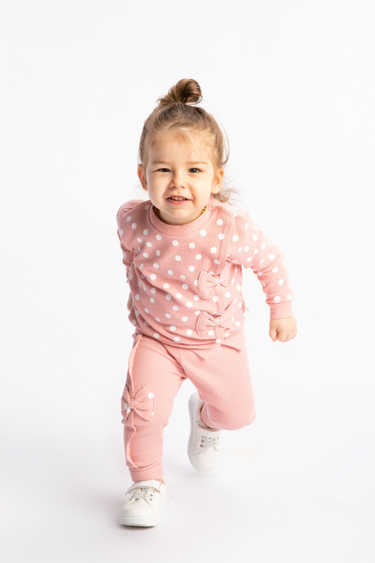 Baby Girls Polka Dot Double Bow Embossed Pocket Tracksuit (9-24M)