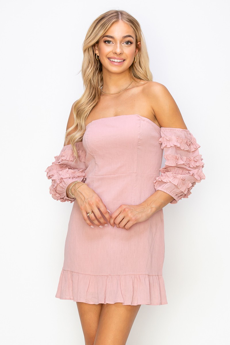 Dusty Pink Tube Dress with Attached Sleeves