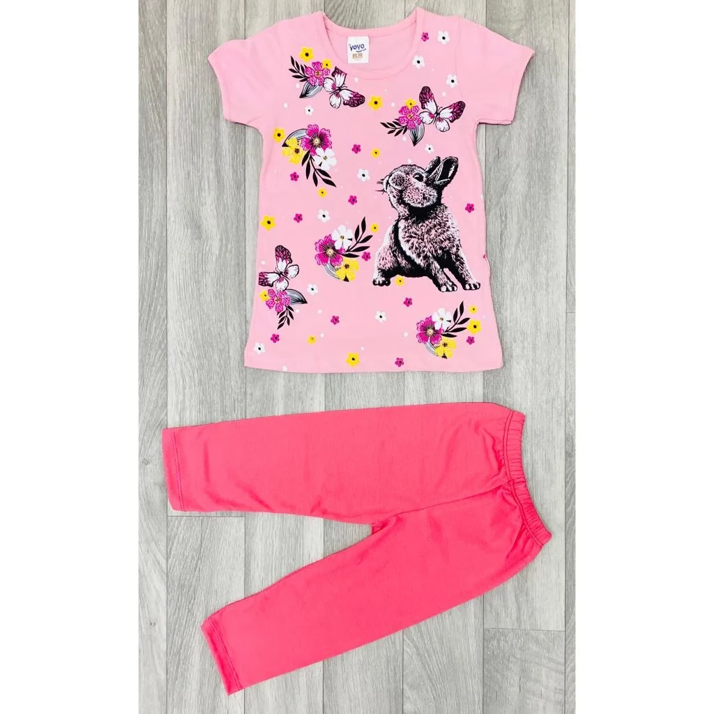 Girls Floral Bunny Rabbit Print Dress and Leggings Set (3-6Y)