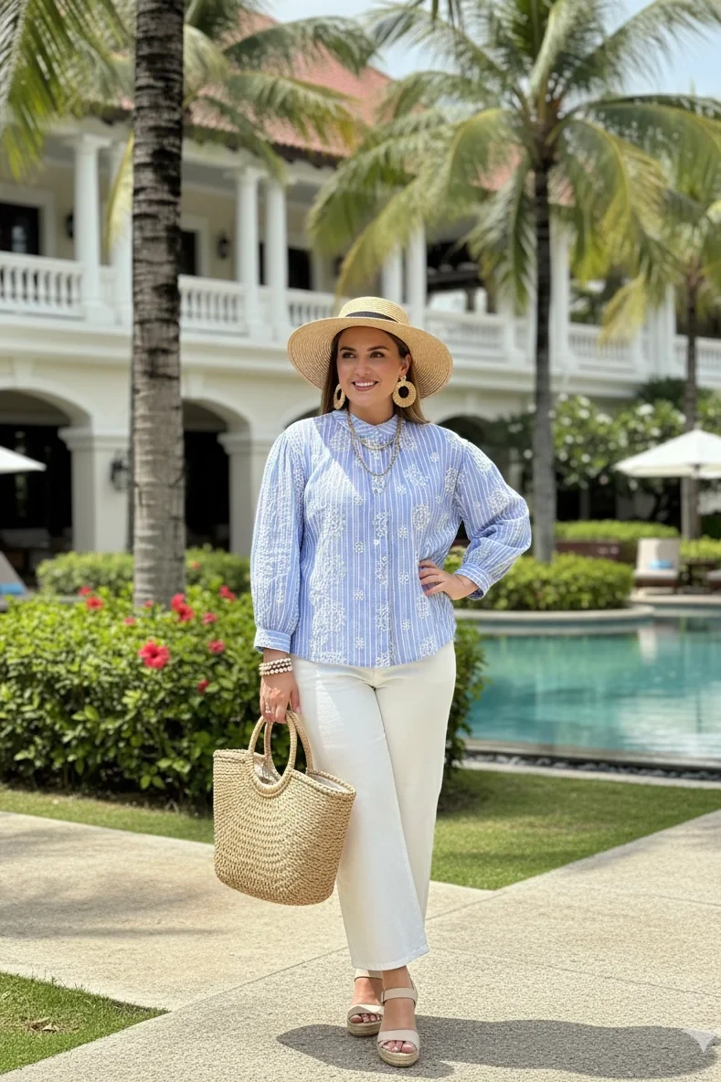 STRIPED EMBROIDERY BLOUSE