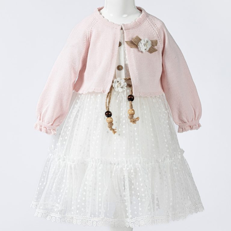 Girls Polka Dot Net Dress & Cardigan Set with Belt (2-5Y)