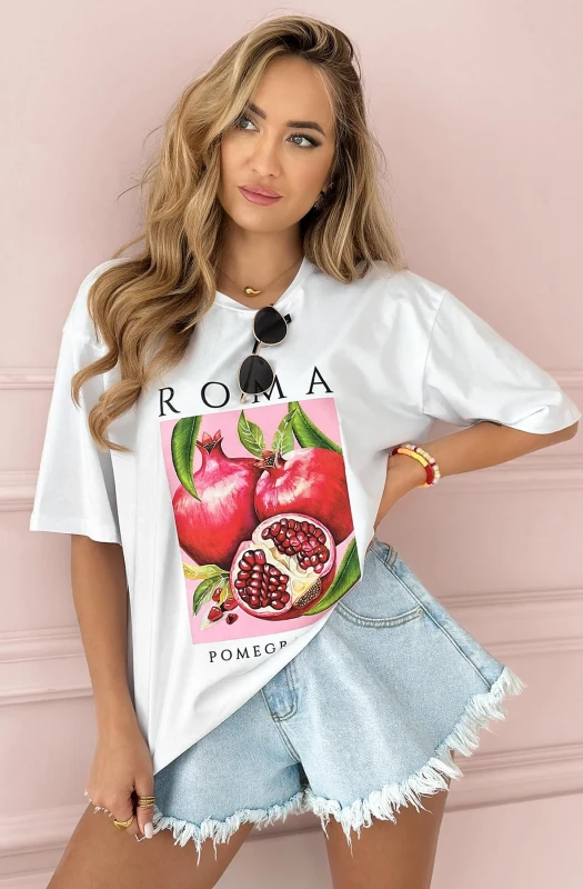 ROMA 'POMEGRANATE' GRAPHIC PRINTED T-SHIRT TOP-IVORY
