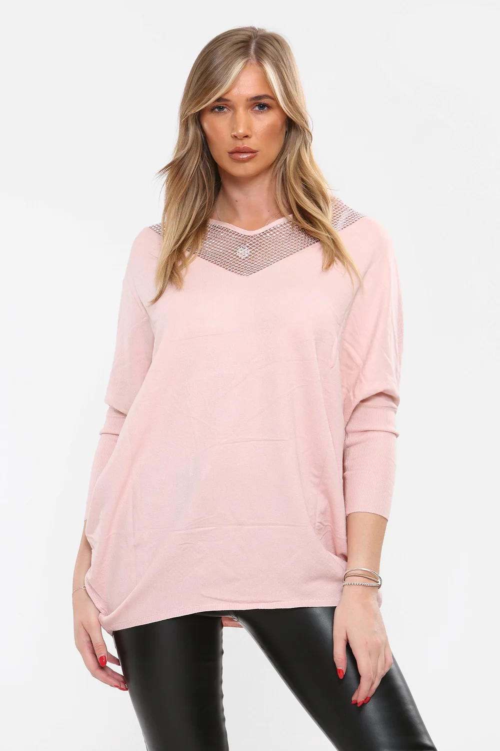 NECK DIAMOND MESH DETAIL JUMPER