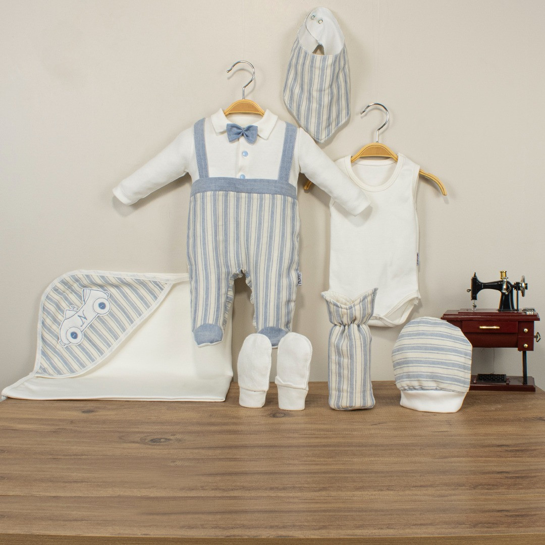 Baby Boys Seven Piece Striped Gift Set (New Born Baby)