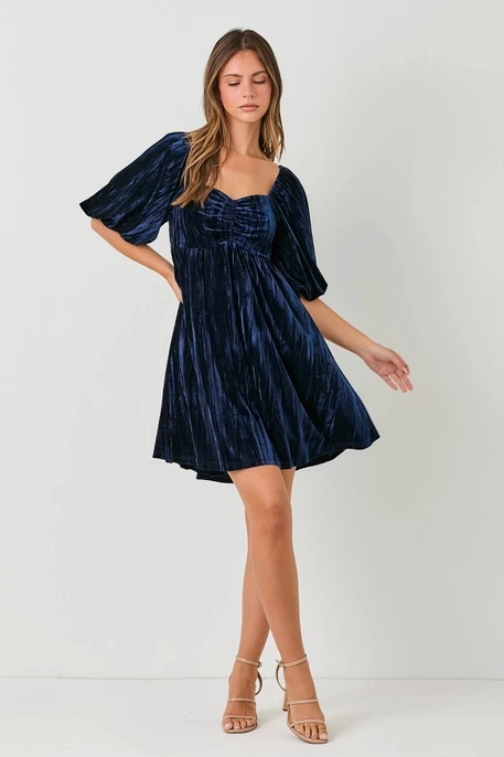 Velvet Bubble Sleeve Mini Dress