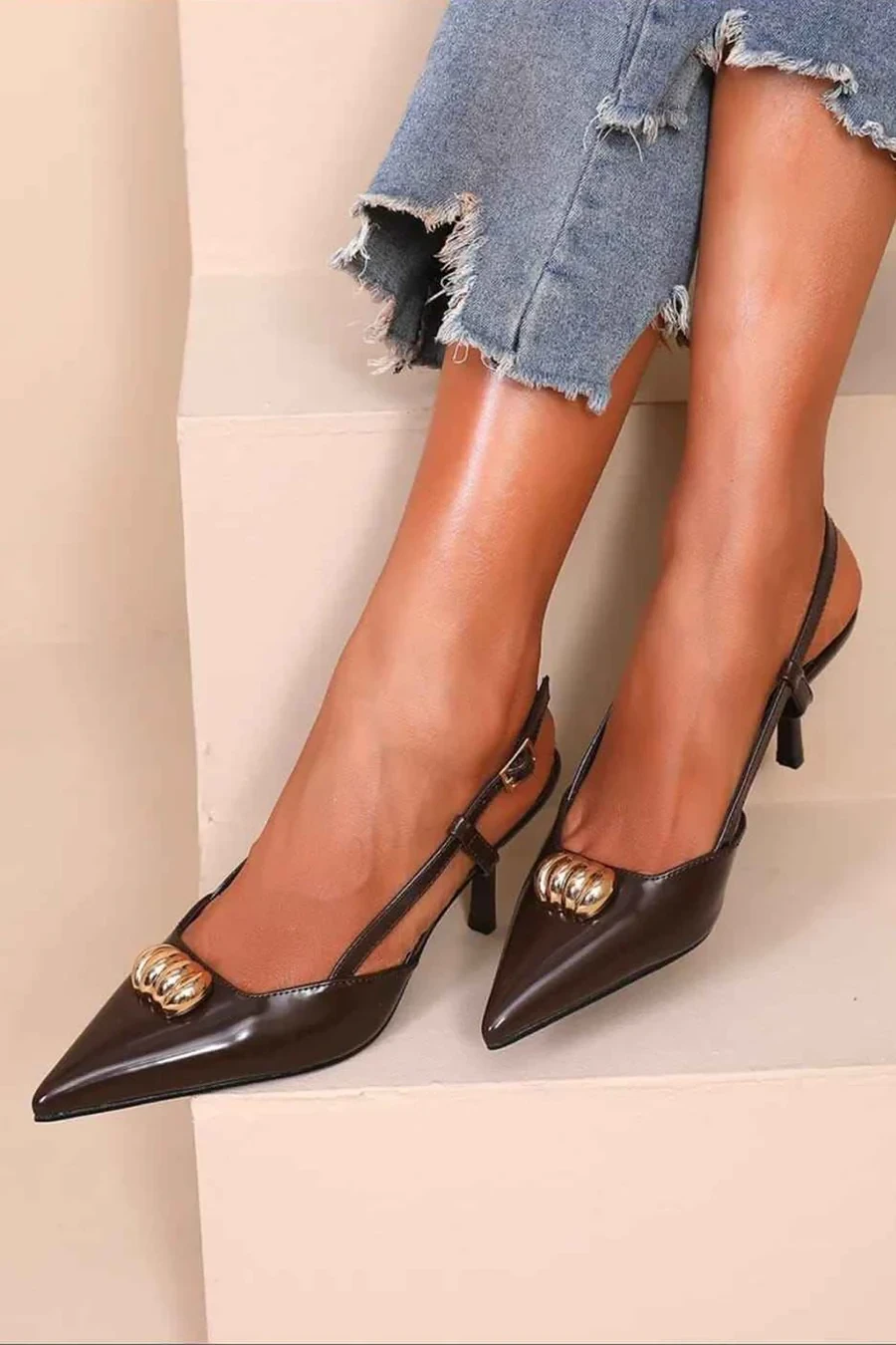 Adjustable Strap Pointed Toe Slingback Heel Sandal