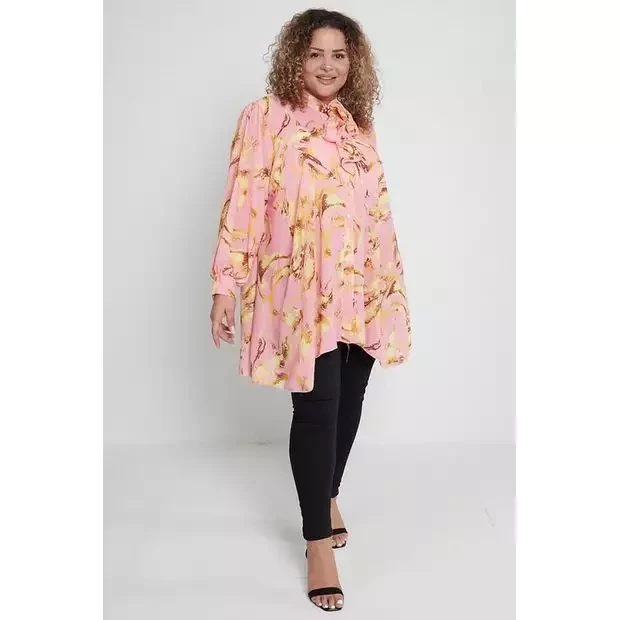 Plus size pink pussy bow tunic