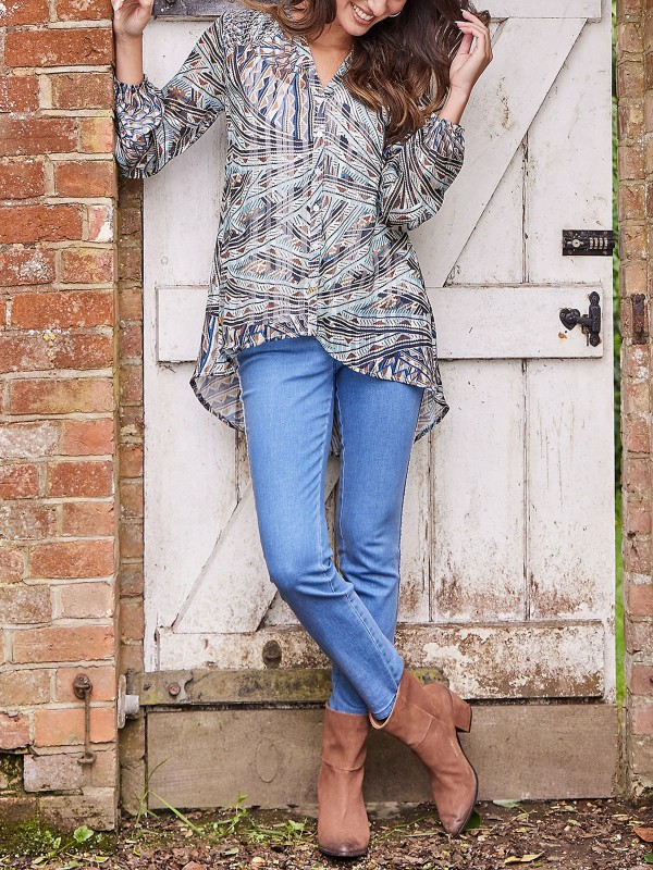 Together BLUE Aztec Print Blouse - Plus Size 12 to 24