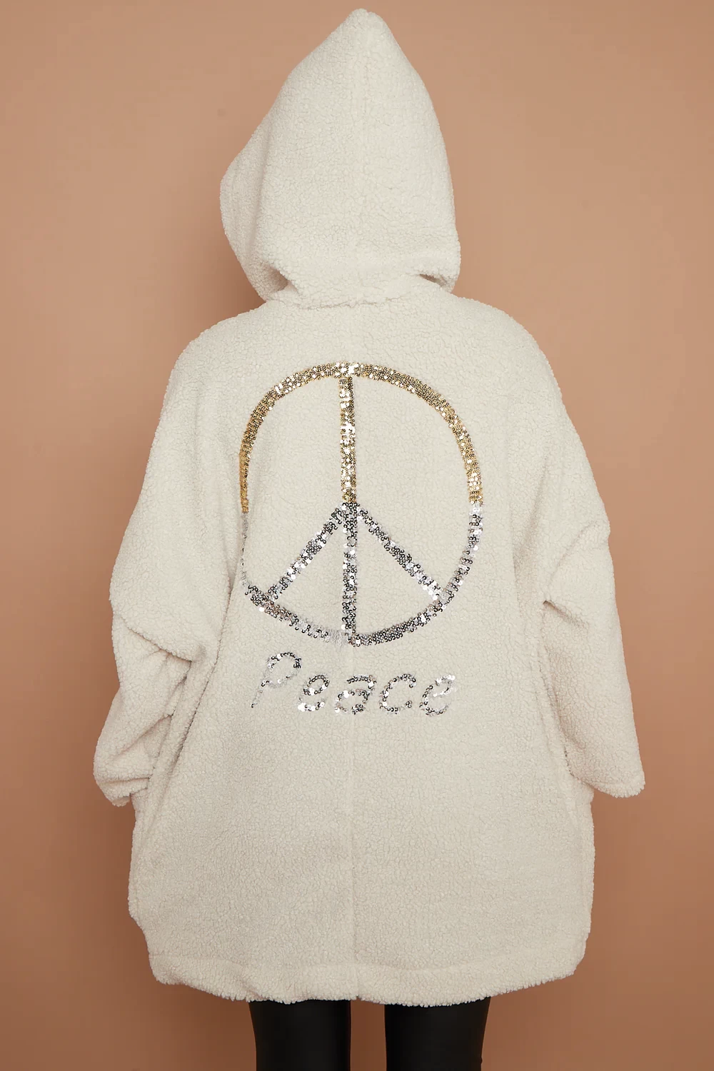TEDDY PEACE HOODIE - CREAM