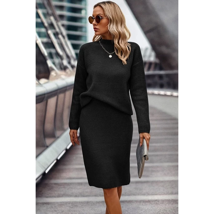 Pending-Two Pieces Solid Thick Knit Loose Wrap Dress Sets