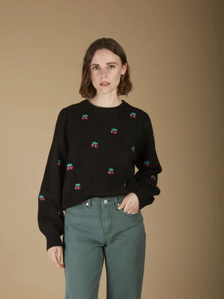 Polly - Embroidered Cherry Sweater