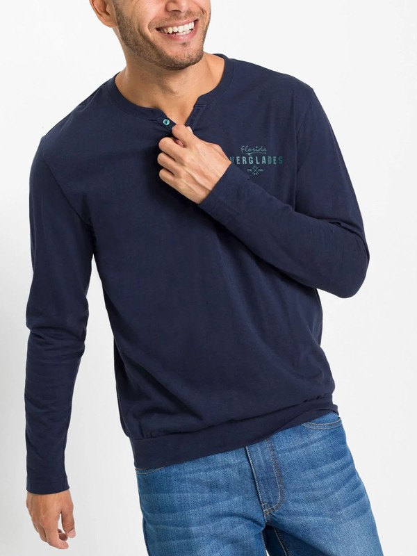 Mens Pure Cotton 'Everglades' Long Sleeve Banded Hem Top