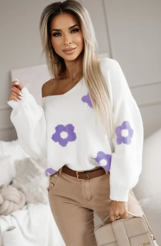 AHARA FLORAL KNITTED JUMPER SWEATER TOP-PURPLE