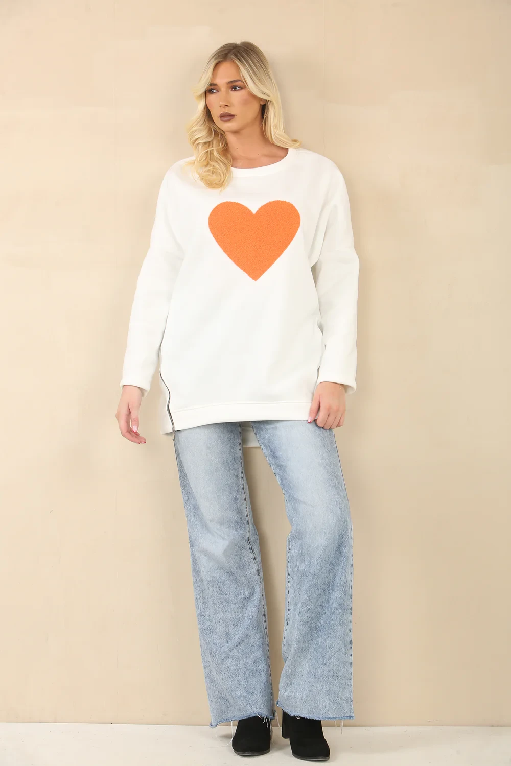 HEART ZIP DETAIL SWEAT SHIRT