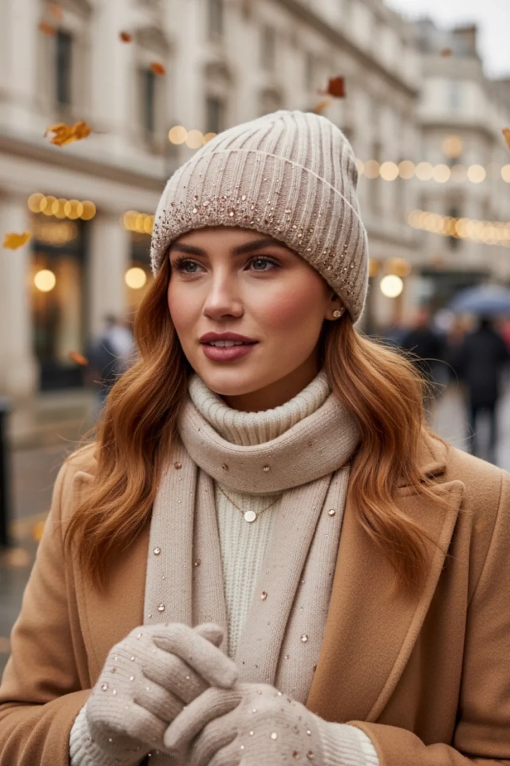 DIAMANTE TRIM KNIT HAT