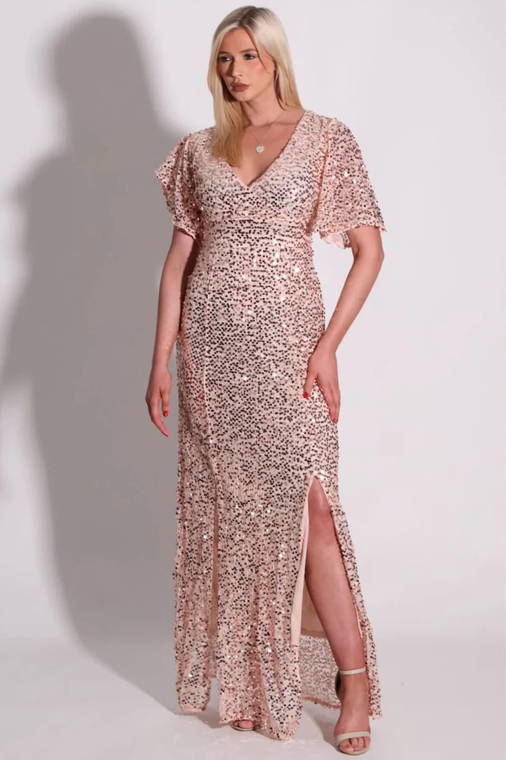 Sequin Maxi Dress In Rose Gold