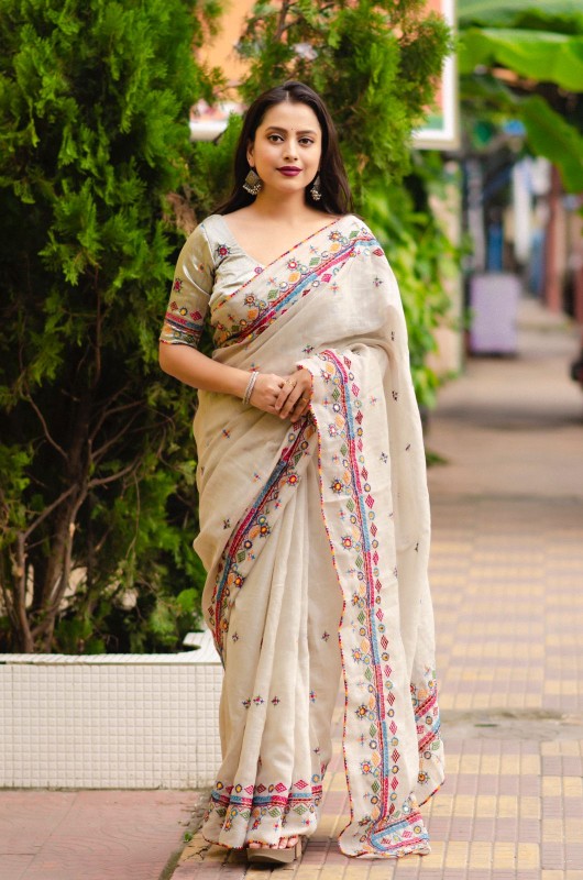 ak- rajwadi linen saree
