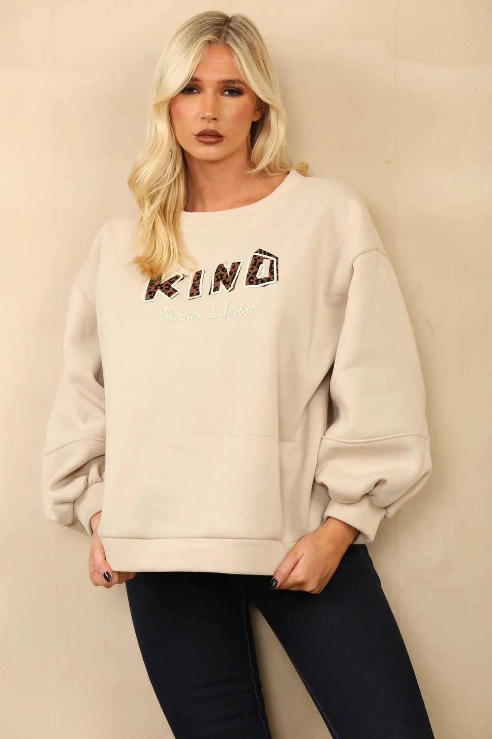 COOPER KIND SLOGAN SWEAT - BEIGE