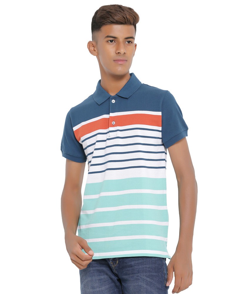 Samar - Cotton Striped Half Sleeve Polo Neck T Shirt