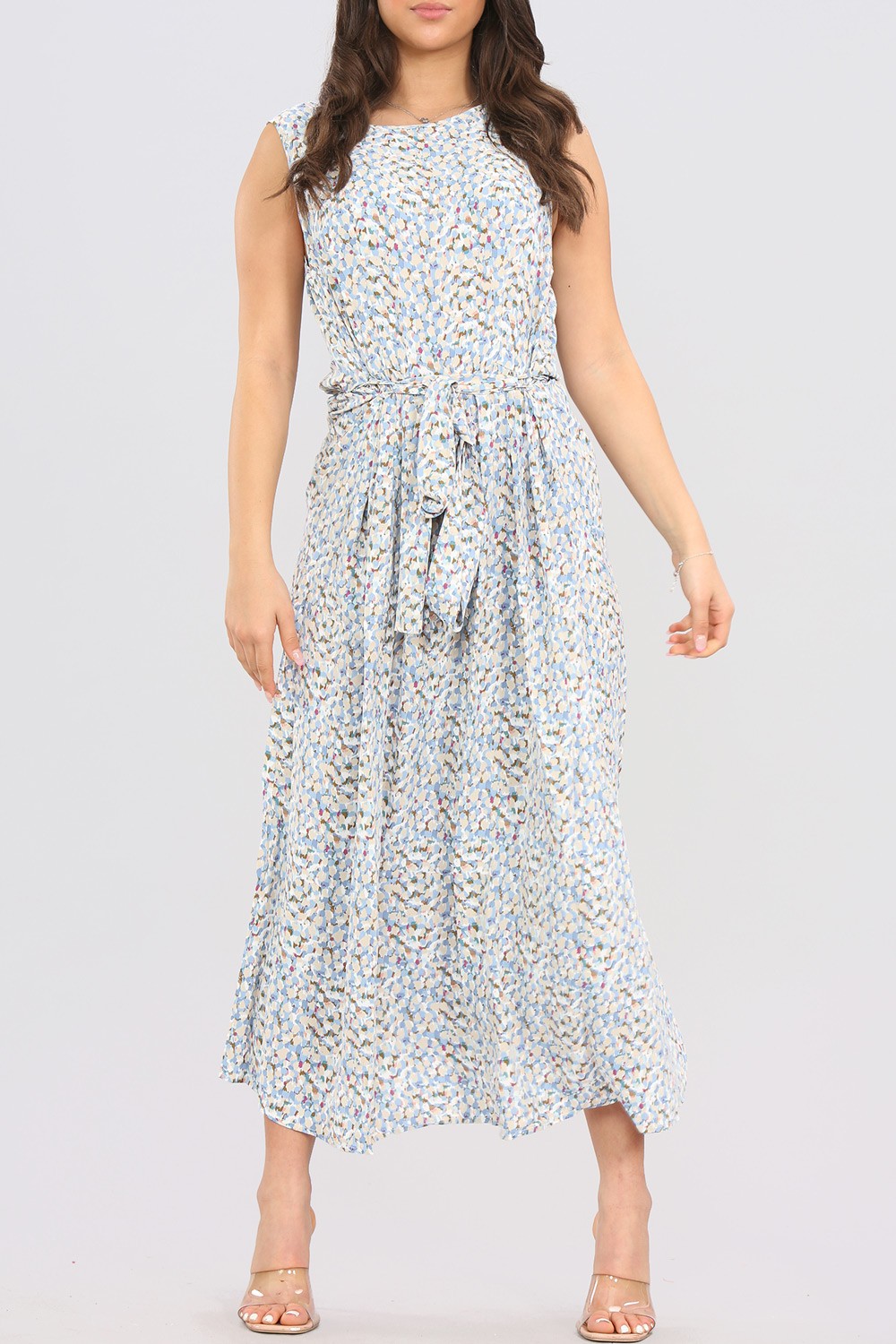 Abstract Print Tie Waist Dress