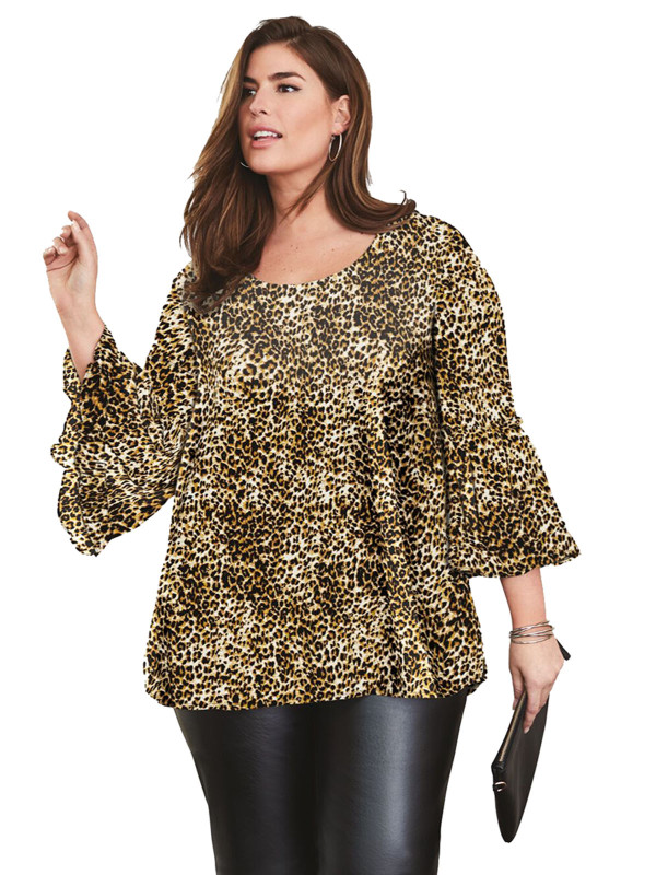 BLACK Animal Print Georgette Flare Blouse